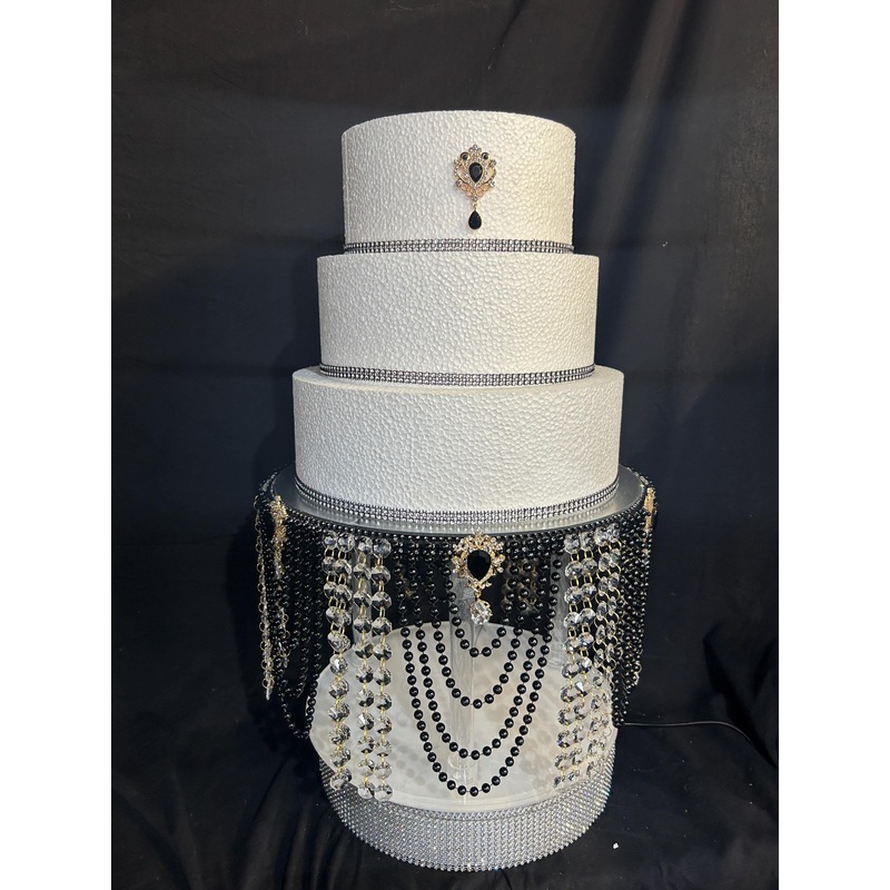 Black Pearl Crystal Wedding Cake Stand: Gatsby Style Cake Plate