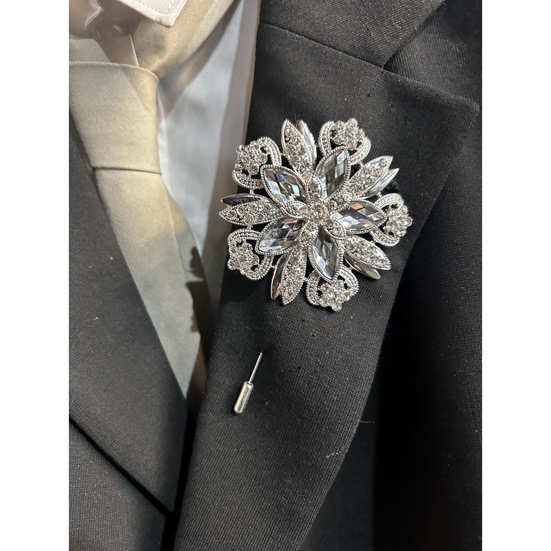 Boutionerre crystal flower, grooms buttonhole pin by Crystal wedding uk