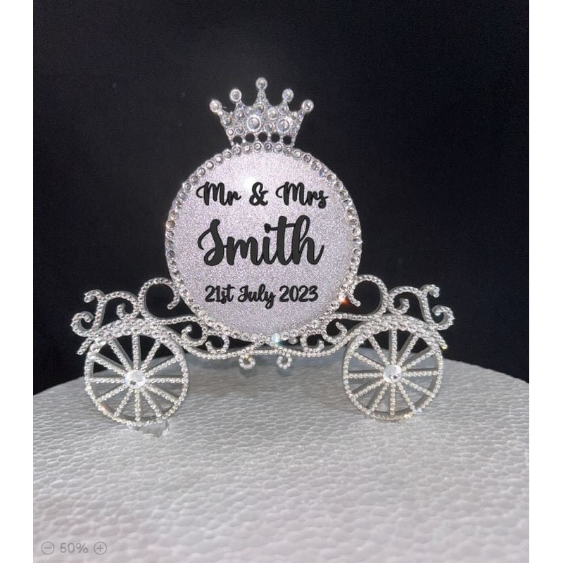 Carriage Cake topper – Swarovski crystal elements  – FAIRYTALE Princess carriage design, Cake decoration by Crystal wedding uk