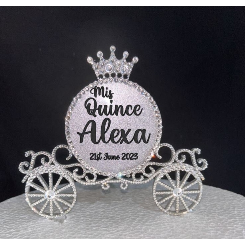 Carriage Cake topper – Swarovski crystal elements – Quincinera FAIRYTALE Princess carriage design, Cake decoration by Crystal wedding uk