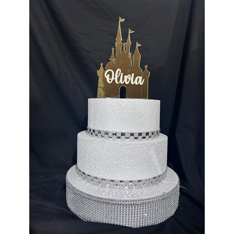 Castle Cake topper -mirror acrylic – FAIRYTALE CASTLE design, Cake decoration by Crystal wedding uk