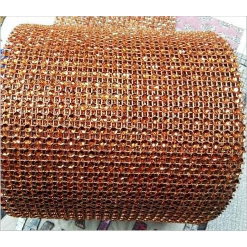 Copper Orange Diamante ribbon, Crystal effect cake trim, BUY 1 GET 1 FREE diamond mesh, bling mesh 1 Meter cake trim. by Crystal wedding uk