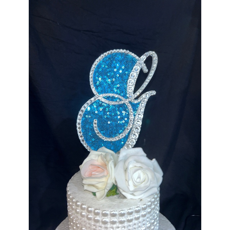 Crystal Letter 6 monogram sequin rhinestone, Cake Topper decor, Swarovski elements & sequin cake topper letters decorations.