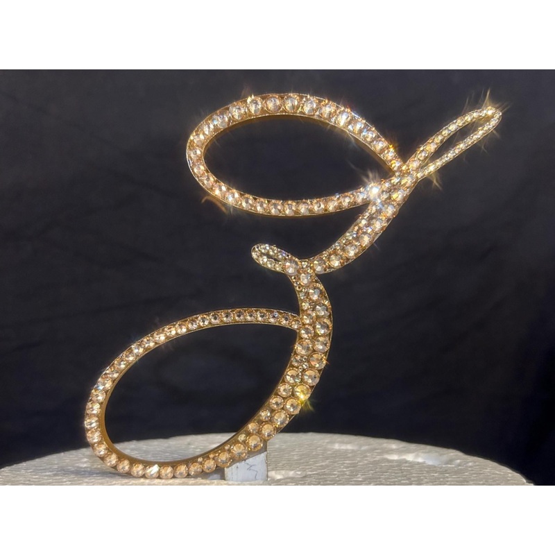 Crystal Letter Cake Topper: Golden Rhinestone Monogram Initial