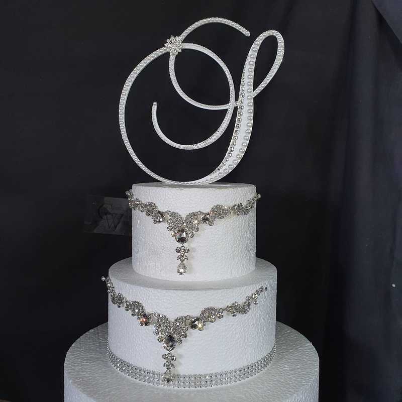 Crystal & Pearl mix Letter 6 monogram lnitial, LARGE rhinestone , cake topper jewel letters decorations.