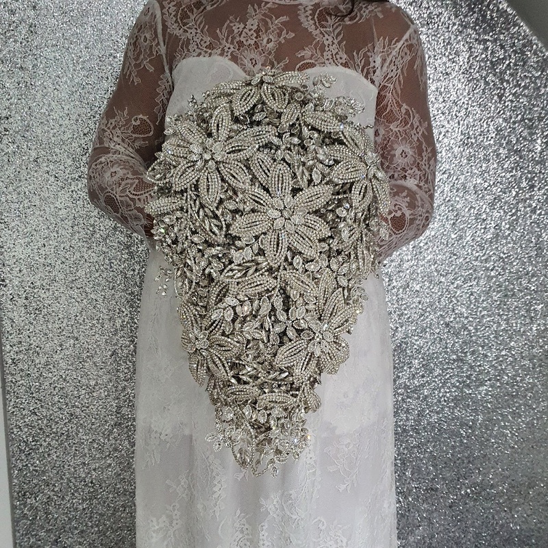 Diamante bouquet  12x 16 brooch Jewel rhinestone crystal wedding bouquet Crystal Bridal Bouquet, cascade bouquet by Crystal wedding uk