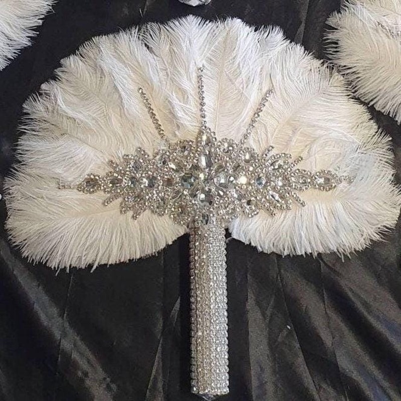Feather Fan 6 Pcs bouquets, 12 wide,  Ostrich feathers,Great Gatsby wedding style 1920’s – any colour as custom made by Crystal wedding uk