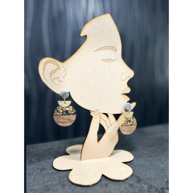 Modern Clay Earrings, Sparkling Resin, Wood, metal and Clay Abstract Earrings Boho Statement Polymer Clay Dangle Earrings