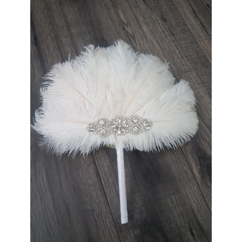 Ostrich Feather MINI Fan Bridesmaid bouquet – Feather hand fan Bouquet Great Gatsby wedding style 1920’s -size 8- 10 by CWUK