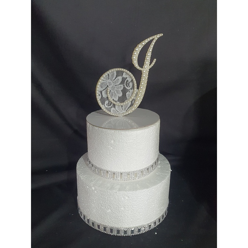 PEARL Letter 6 cake topper  monogram linitials. Lace and pearl Cake decor, Wedding cake topper jewel letters decorations surname