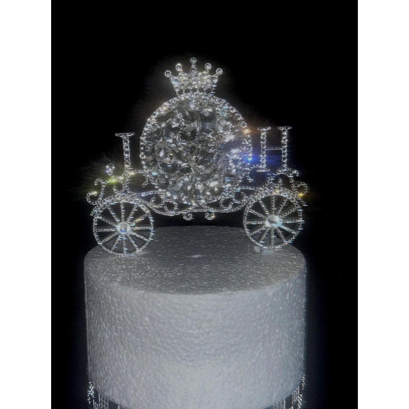 Personalised Carriage Cake topper- Monogram Initials  crystal Swarovski crystal elements FAIRYTALE Princess carriage, by Crystal Wedding UK