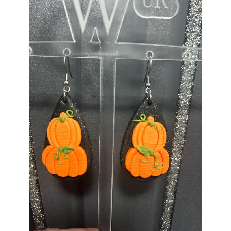 Pumpkin Halloween Earrings: Sparkle Clay, Stainless Steel Studs