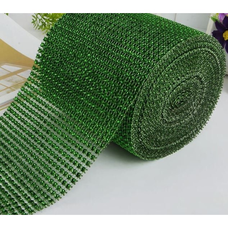 Rich Green Diamante ribbon, Crystal effect cake trim, BUY 1 GET 1 FREE diamond mesh, bling mesh 1 Meter cake trim. by Crystal wedding uk