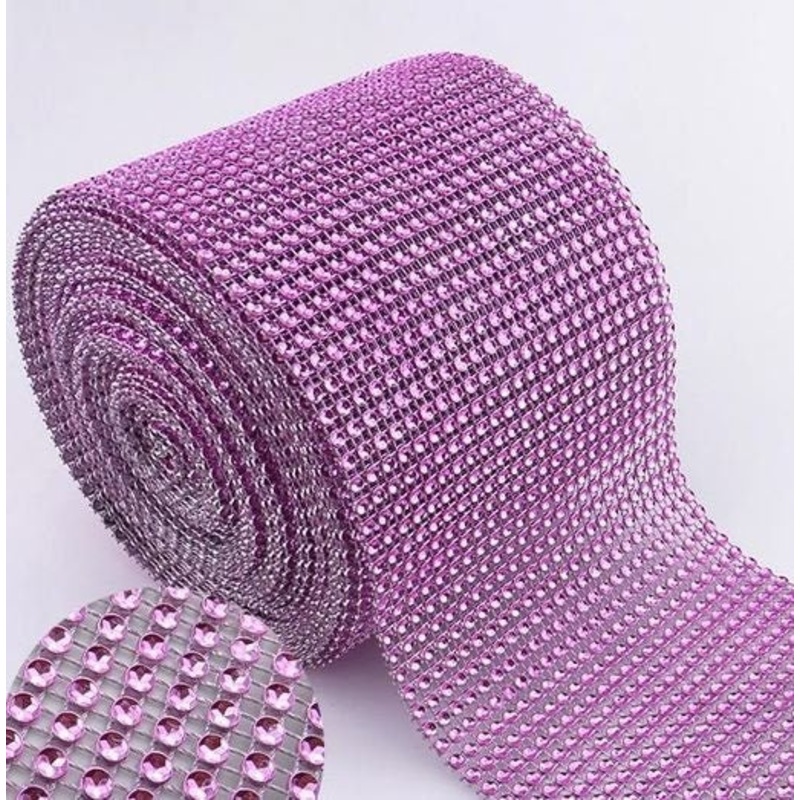 Rose pink Diamante ribbon, Crystal effect cake trim, BUY 1 GET 1 FREE diamond mesh, bling mesh 1 Meter cake trim. by Crystal wedding uk