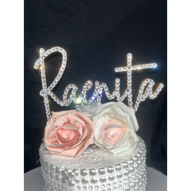 Stunning Crystal Cake topper, 6” in any Letter,personalised name cake topper, rhinestone bling, pearls cake topper
