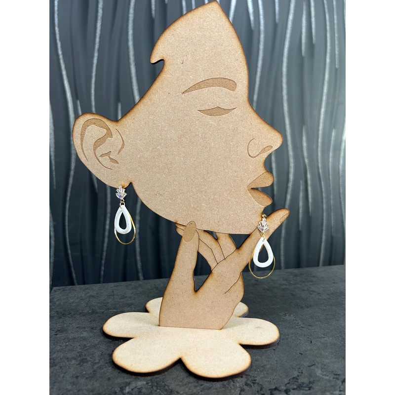 White gold drop hoop Earrings: clay, Cubic Zircona  gold,  Handmade to order