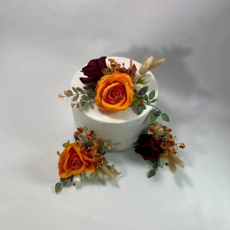Orange And Red Artificial Cake Flowers