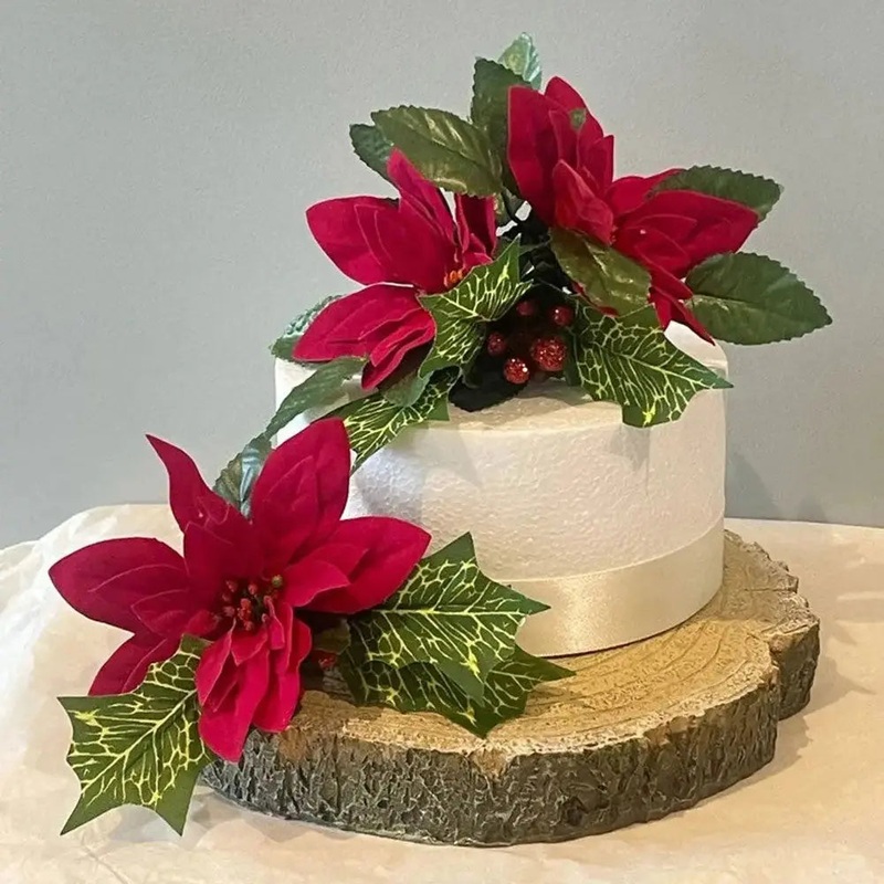 Red Christmas Poinsettia Cake Topper