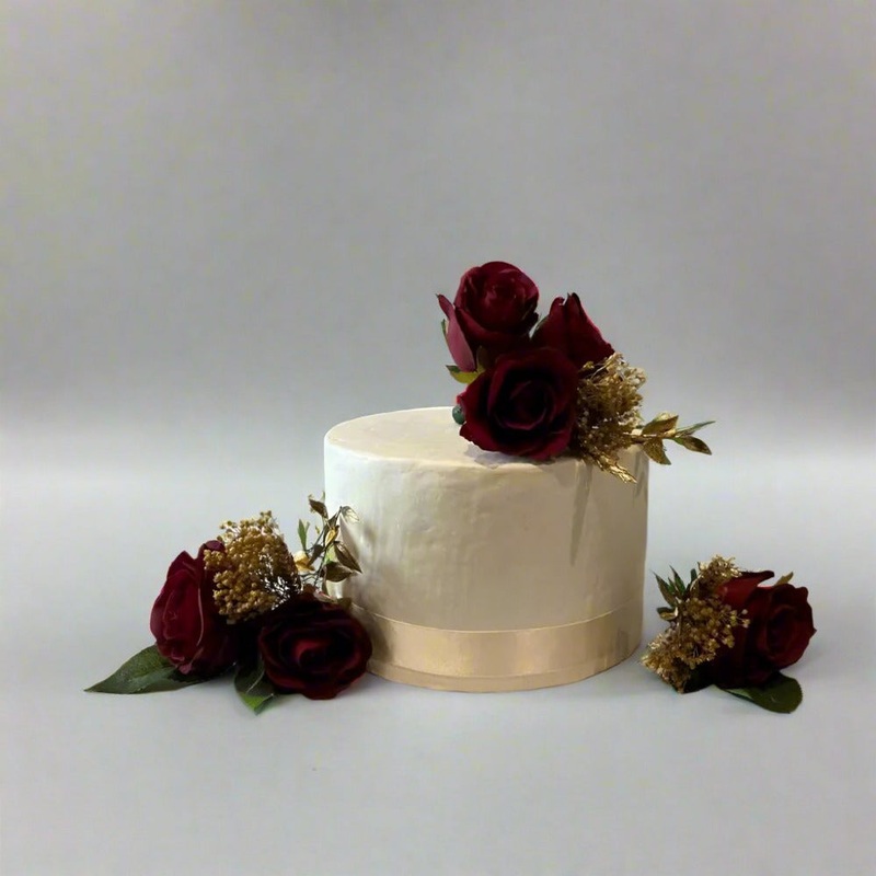 Red Rose And Gold Artificial Cake Flowers