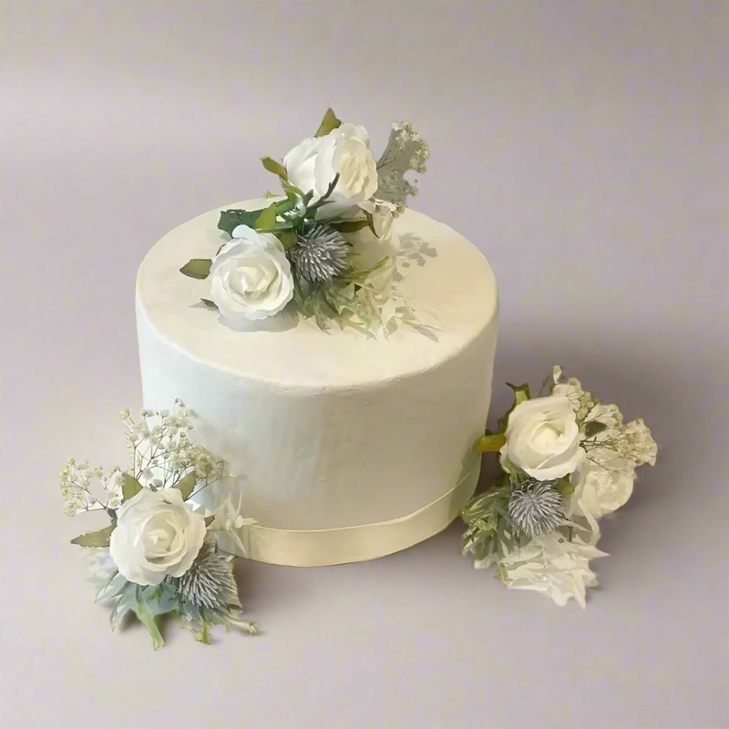 White Rose and Blue Thistle Cake flower Topper