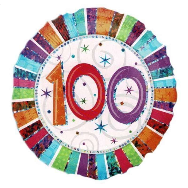 100th Birthday Multi Coloured Helium Balloon