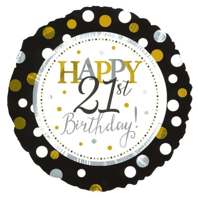 21st Birthday Balloon Gold & Black Helium Balloon