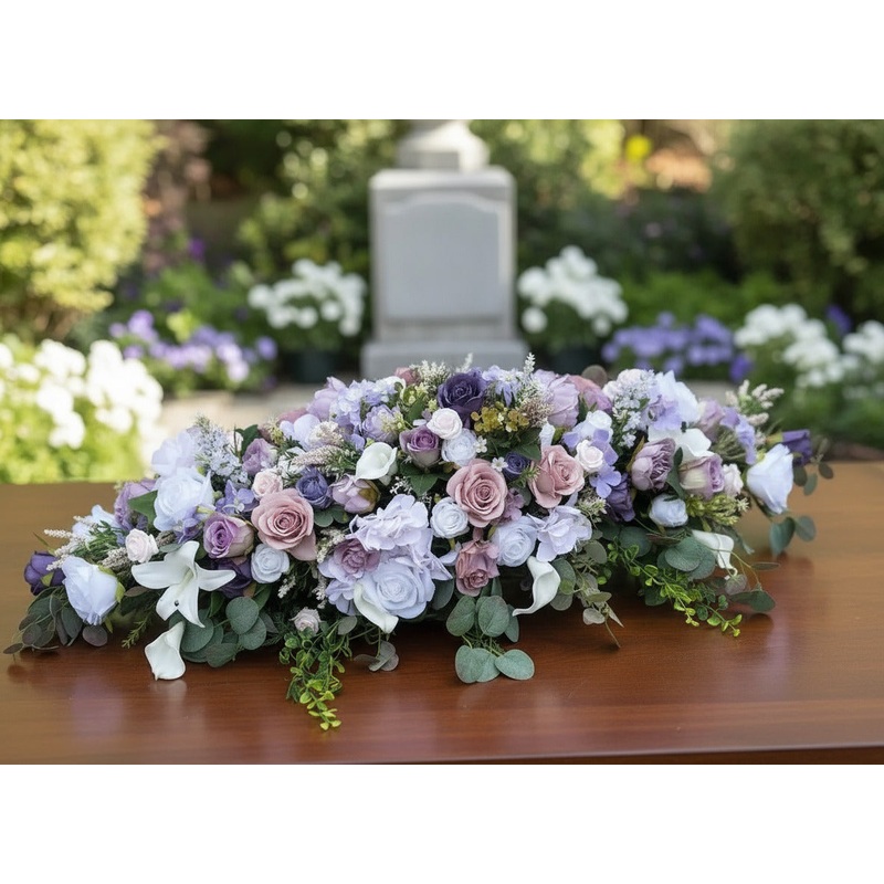 Artificial Lilac and Purple and White Silk Casket Spray