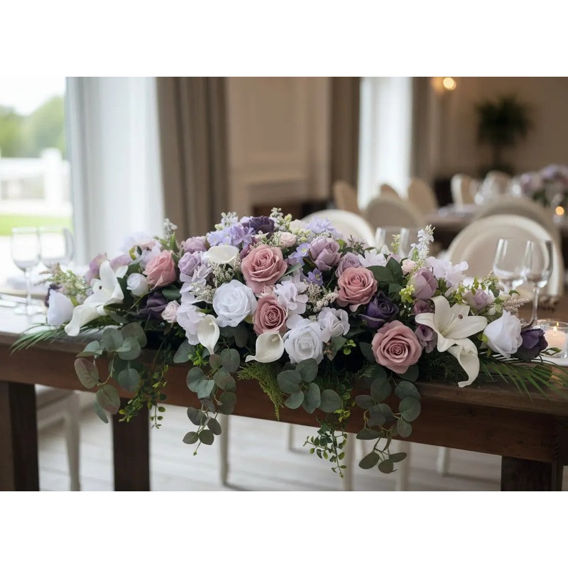 Artificial Lilac, Purple & White Silk Flower Table Centrepiece  4ft