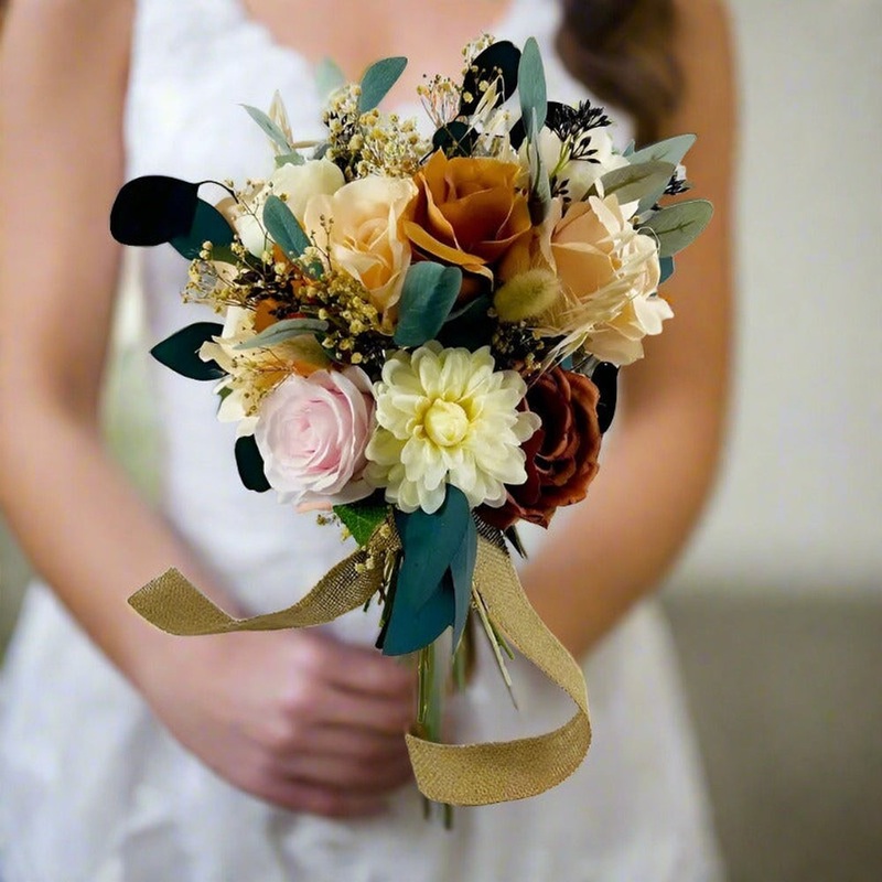 Autumn Wedding Bouquet-14 inch & 12 inch & 10 inch & 8 inch & cake set 2 clusters & buttonhole