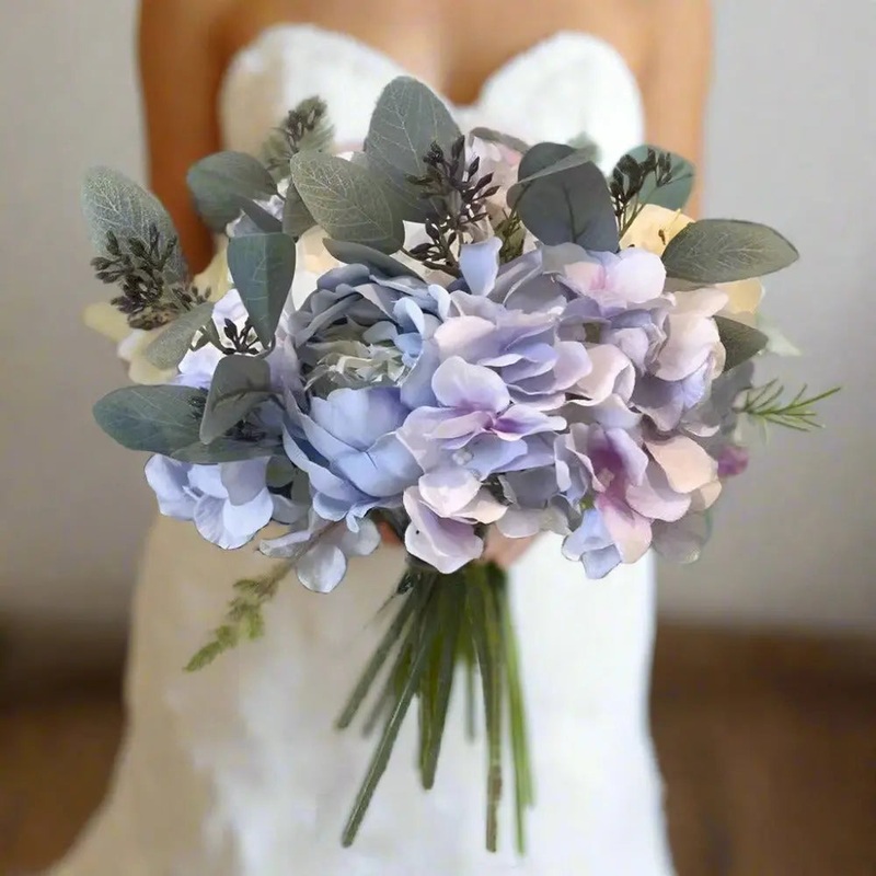Blue And White Peonies Artificial Wedding Bouquet Hire