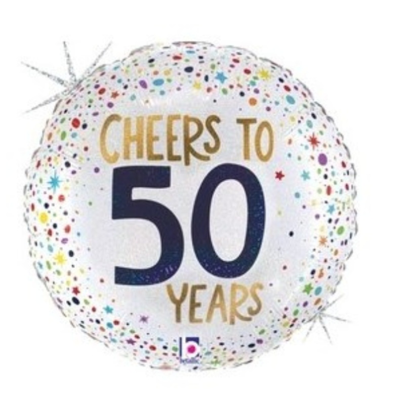 Cheers To 50 Years Balloon-Tied to a water weight & In balloon box