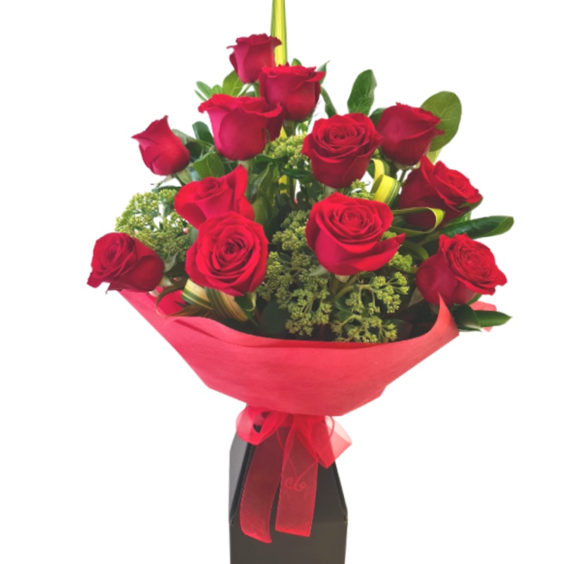 One Dozen Red Roses in Water Box