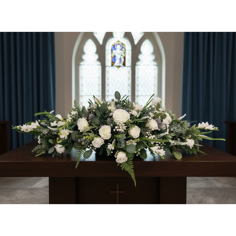 White and Blue Thistle Funeral Tribute