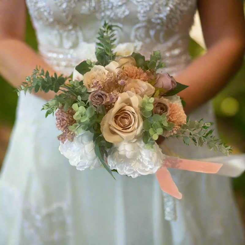 White, Nude and Dusty Pink Silk Bridal Bouquet