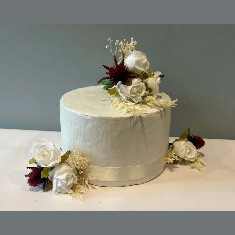 White Rose and Red Thistle Cake Flowers